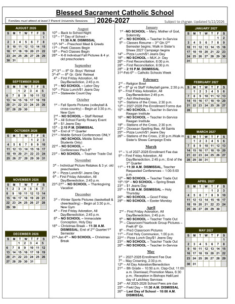 2026-2027 School Calendar