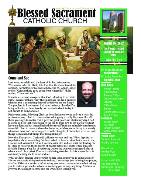 Sunday, August 28, 2022 Bulletin