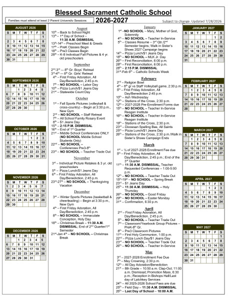 2026-2027 School Calendar