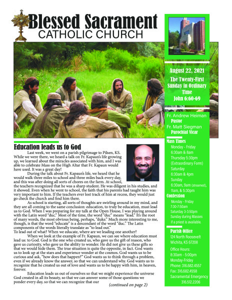 Sunday, August 22, 2021 Bulletin